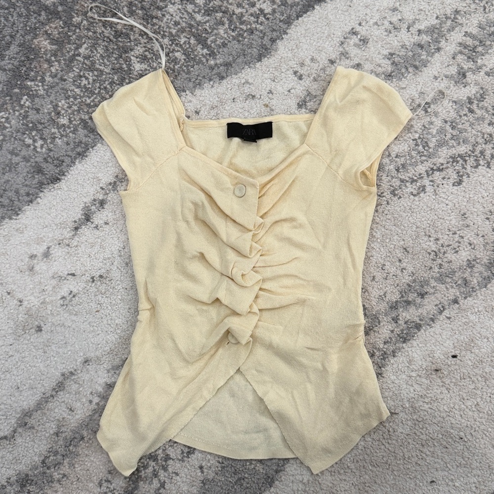 Zara Butter Yellow Ruched button top